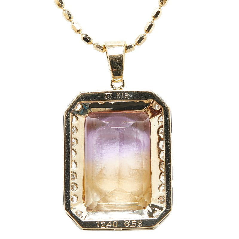 Tasaki K18YG Yellow Gold Ametrine 12.40ct Diamond 0.58ct Cameo Pendant Necklace