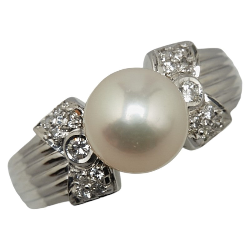 Pt900 Platinum Akoya Pearl 8.9mm Diamond 0.22ct Ring in Excellent Condition