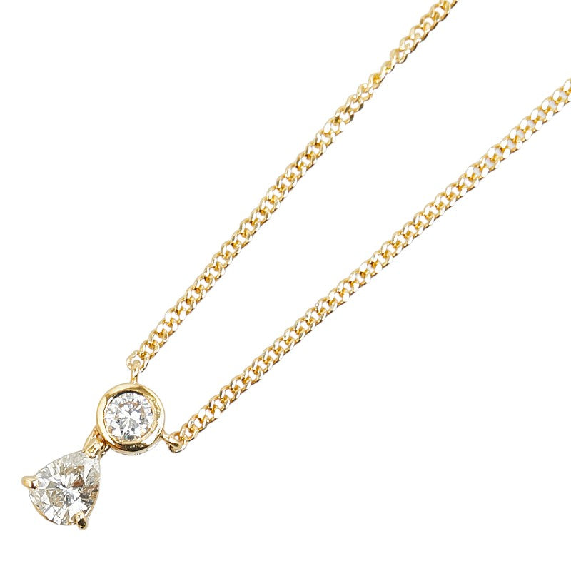 K18YG Yellow Gold Diamond Teardrop Necklace in Great Condition