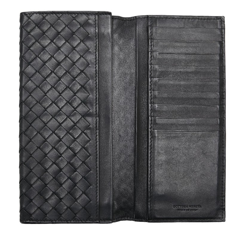 Bottega Veneta Intrecciato Leather Long Wallet Black in Very Good Condition