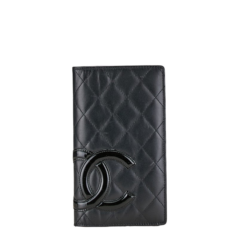 Chanel Matelasse Cambon Line Coco Mark Bifold Wallet Black Lambskin in Very Good Condition