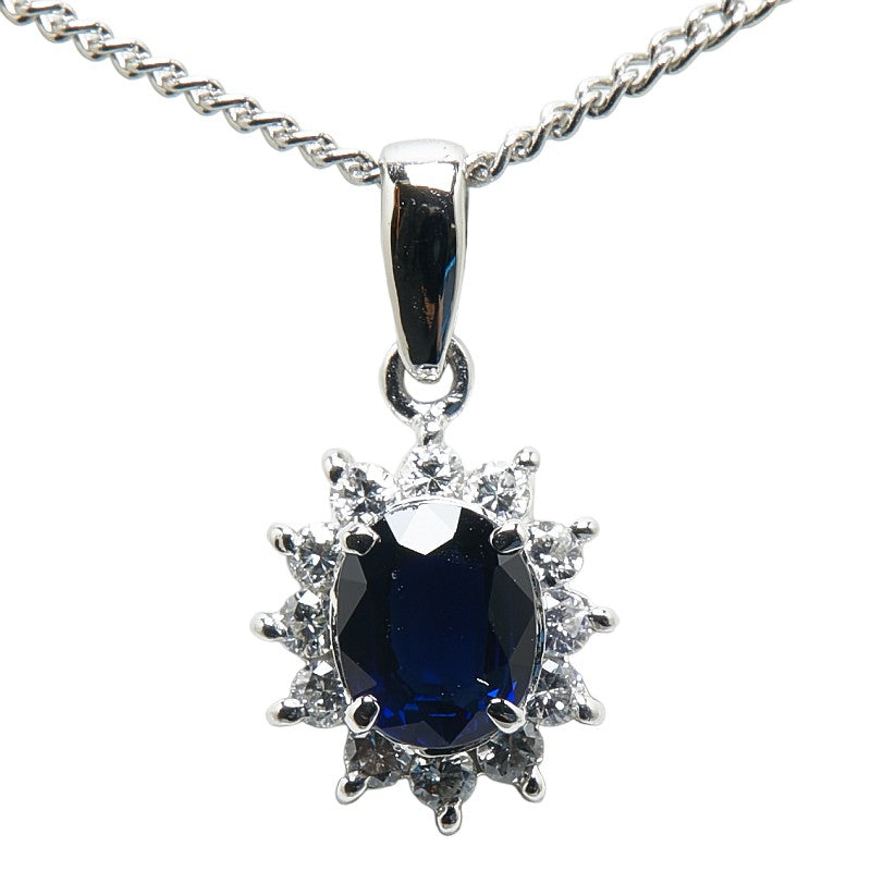 Platinum Pt900 Pt850 Sapphire 0.42ct Diamond 0.14ct Necklace in Great Condition