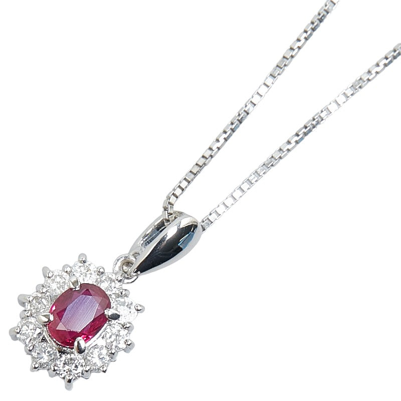 Platinum Pt900 Pt850 Ruby 0.59ct Diamond 0.32ct Necklace in Excellent Condition