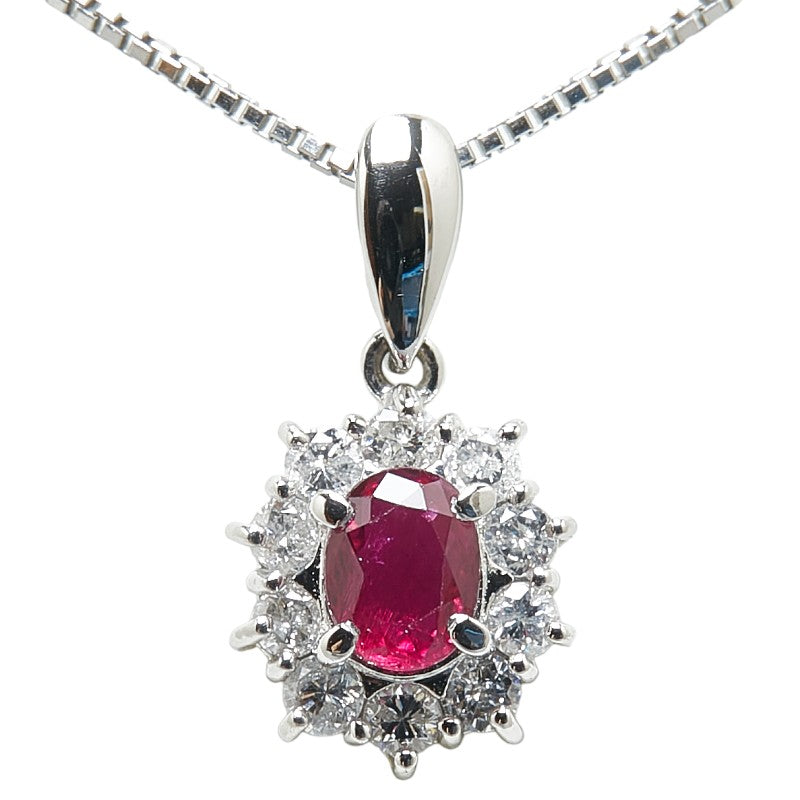 Platinum Pt900 Pt850 Ruby 0.59ct Diamond 0.32ct Necklace in Excellent Condition