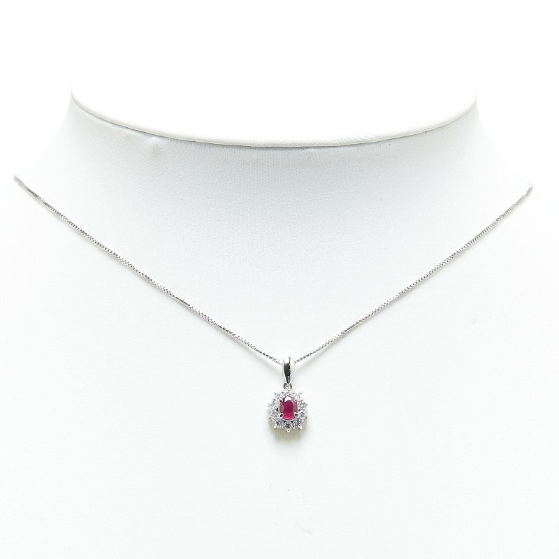 Platinum Pt900 Pt850 Ruby 0.59ct Diamond 0.32ct Necklace in Excellent Condition