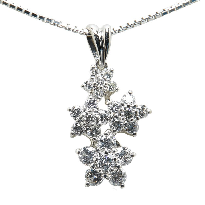 Pt900 Pt850 Platinum Diamond Flower Motif Necklace in Excellent Condition