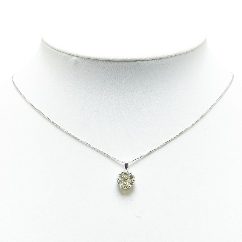 K18WG White Gold Diamond Flower Motif Necklace