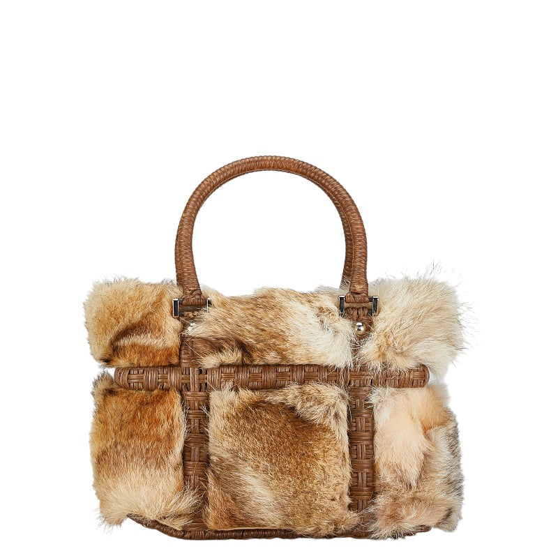 Salvatore Ferragamo Fur Rattan Handbag Natural Material Handbag EZ-21 5842 in Good condition