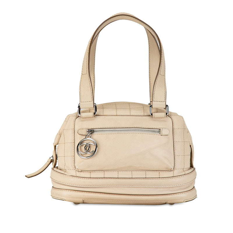 Chanel Leather Coco Mark Boston Handbag Beige