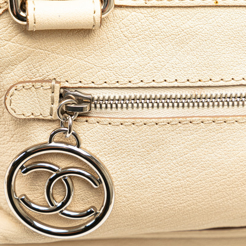 Chanel Leather Coco Mark Boston Handbag Beige