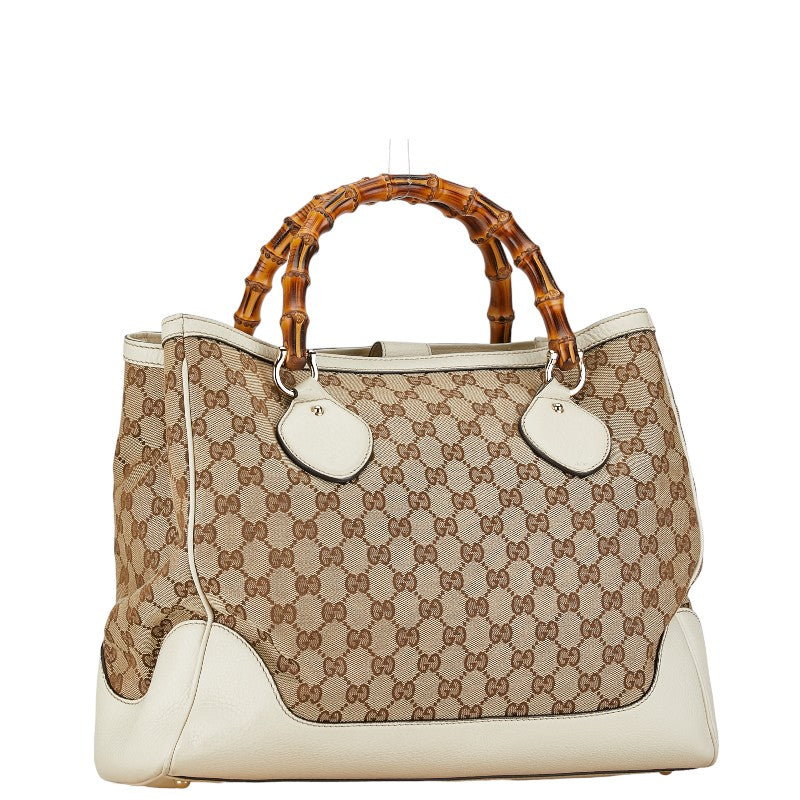 Gucci Canvas Leather Bamboo Handbag 282317