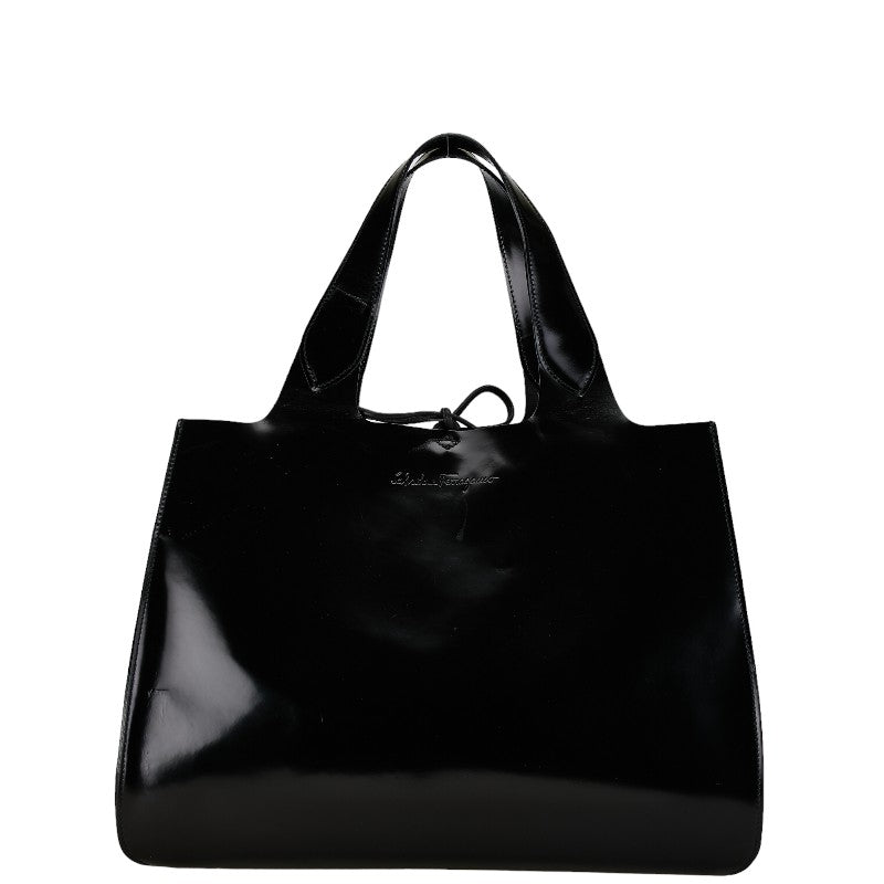 Salvatore Ferragamo Black Patent Leather Tote Bag in Good Condition