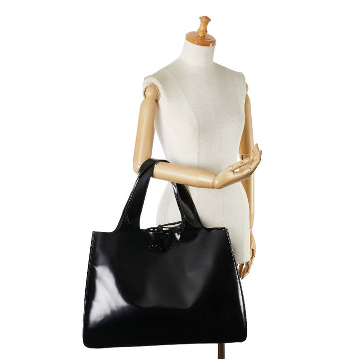 Salvatore Ferragamo Black Patent Leather Tote Bag in Good Condition