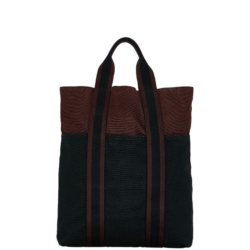 Hermes Cotton Cabas Handbag Black Bordeaux