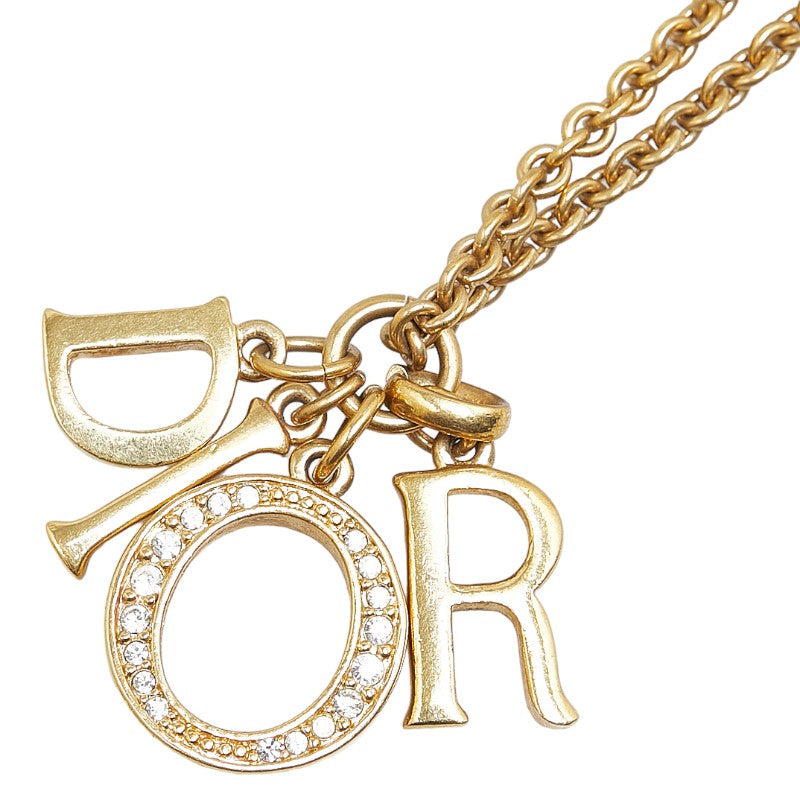 Dior Gold Plated 49cm Logo Rhinestone Necklace in Very Good Condition