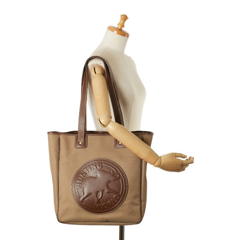 Hunting World Canvas Leather Tote Bag Brown