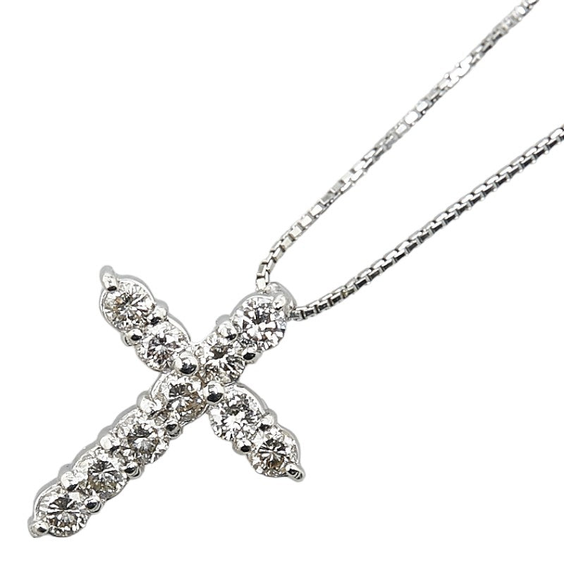 Platinum Pt900 Pt850 Diamond 0.50ct Cross Pendant Necklace in Excellent Condition