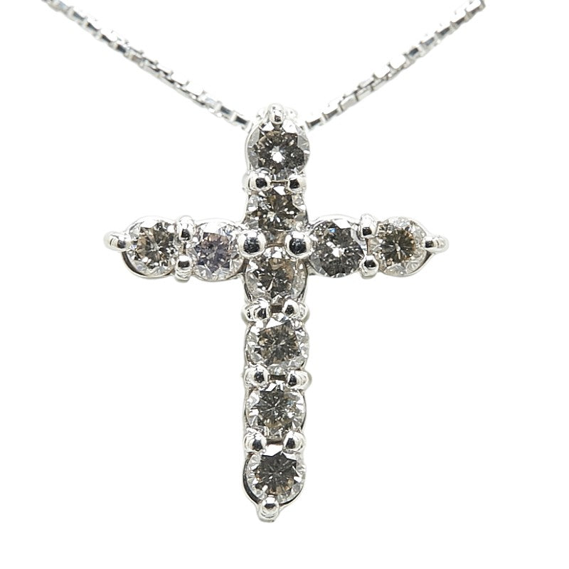 [LuxUness] Platinum Diamond Cross Necklace Metal Necklace in Excellent condition