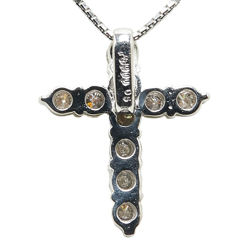 Platinum Pt900 Pt850 Diamond 0.50ct Cross Pendant Necklace in Excellent Condition