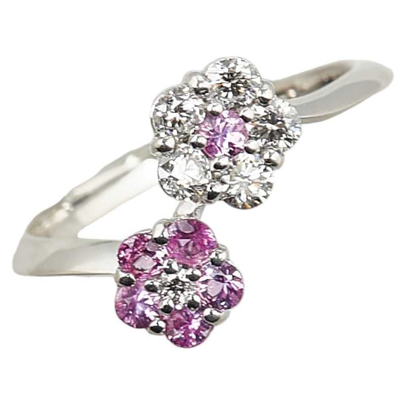 K18WG White Gold Pink Sapphire Flower Ring in Excellent Condition