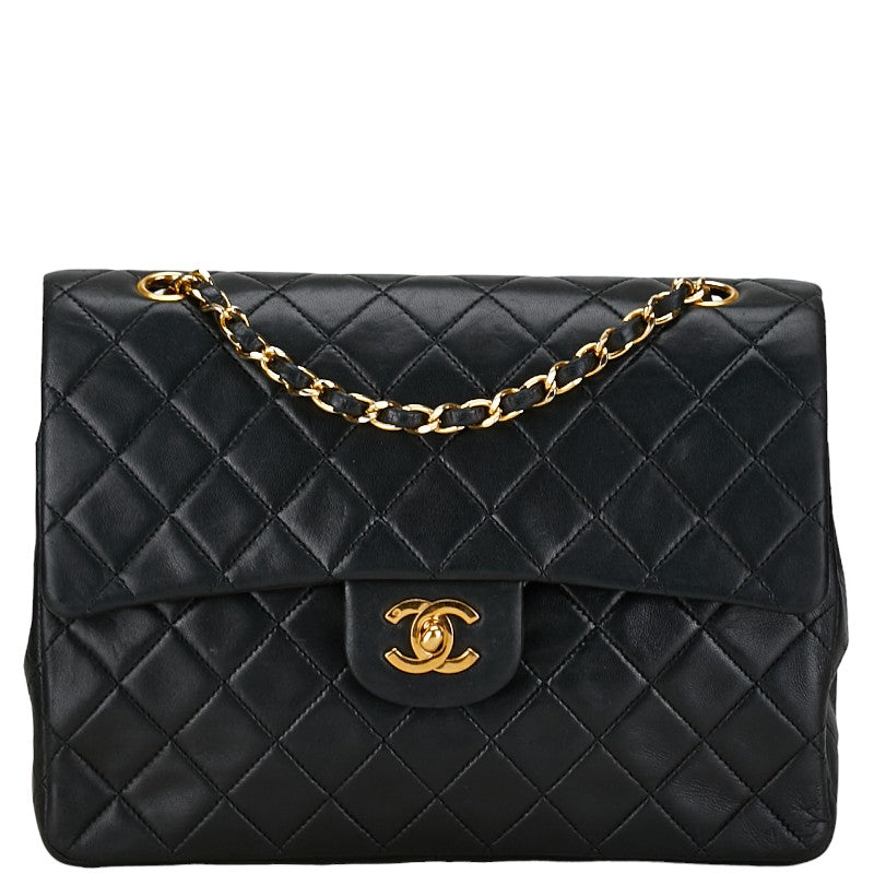 Chanel Matelasse 25 Double Flap Chain Shoulder Bag Black Lambskin in Very Good Condition