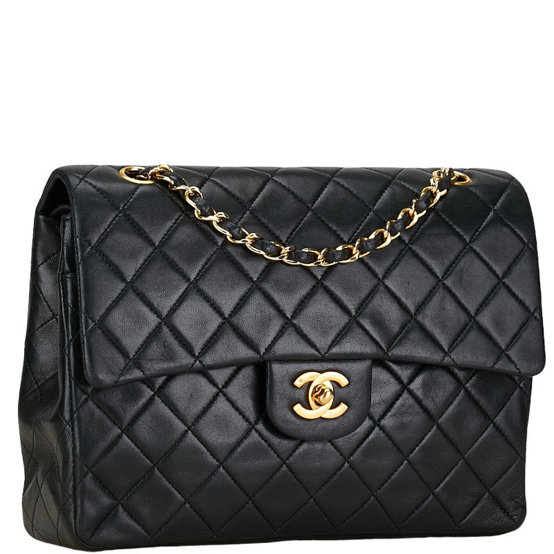 Chanel Matelasse 25 Double Flap Chain Shoulder Bag Black Lambskin in Very Good Condition