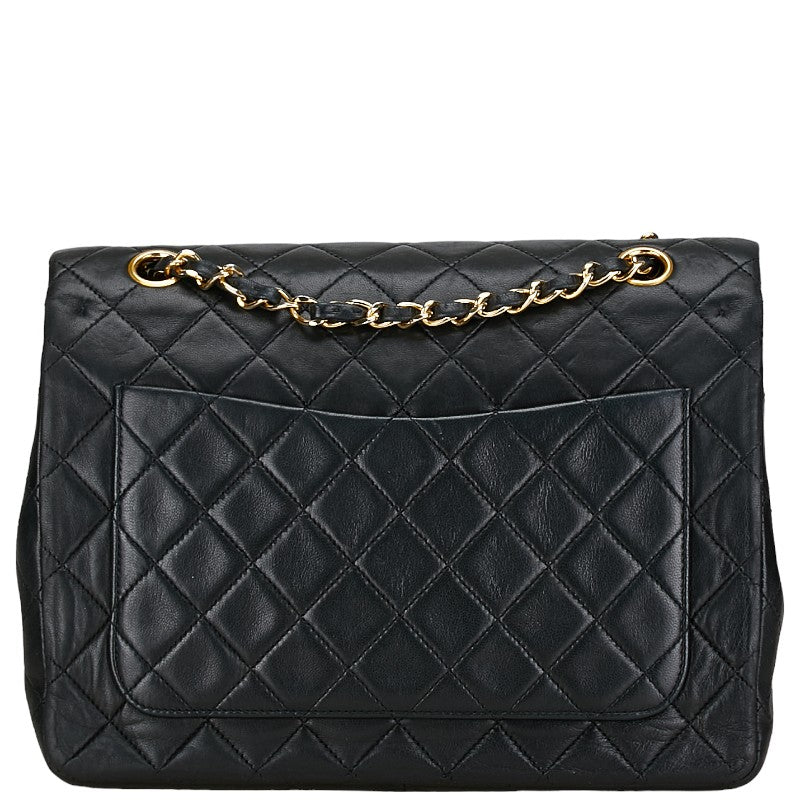 Chanel Matelasse 25 Double Flap Chain Shoulder Bag Black Lambskin in Very Good Condition