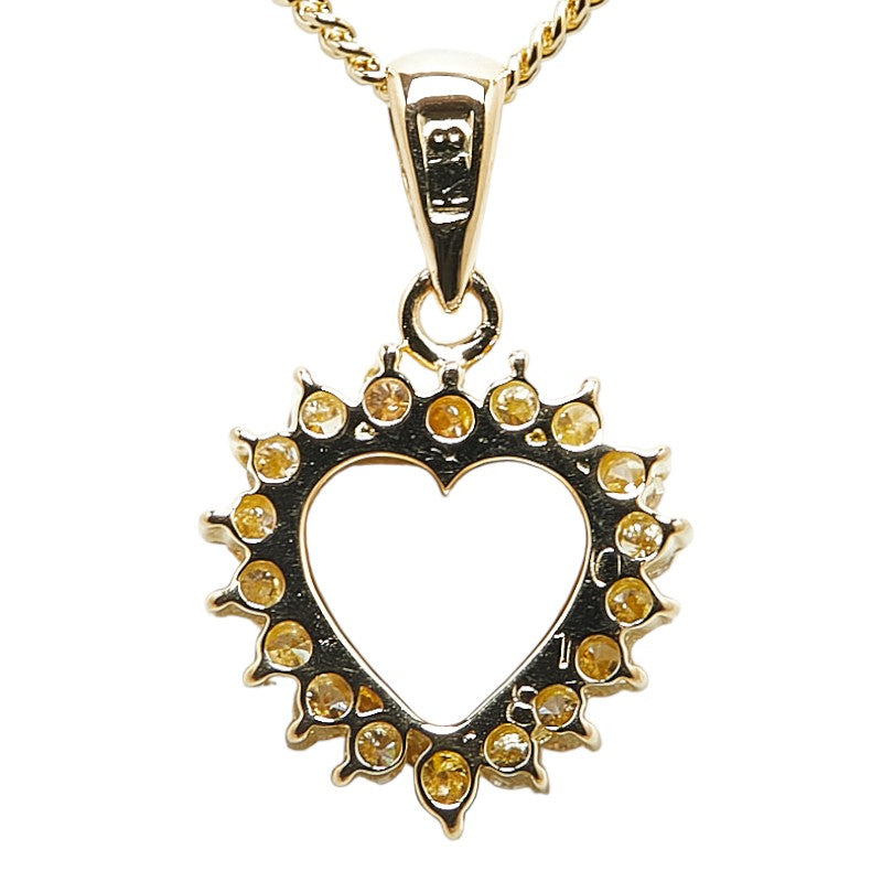 K18YG Yellow Gold Diamond Heart Pendant Necklace in Excellent Condition