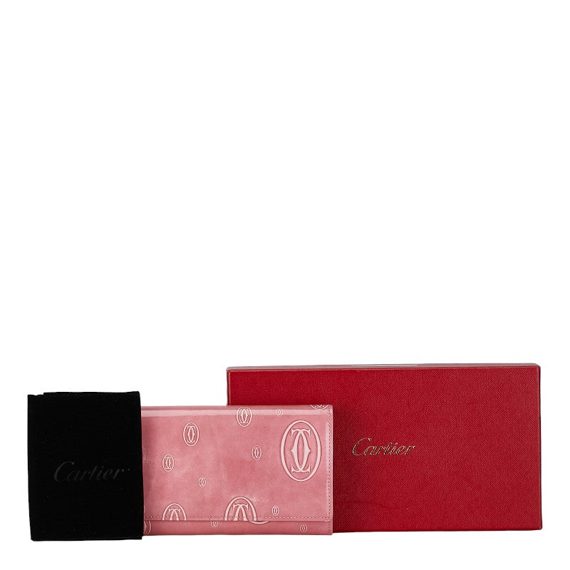 Cartier Patent Leather Happy Birthday Flap Wallet Leather Long Wallet in Good condition