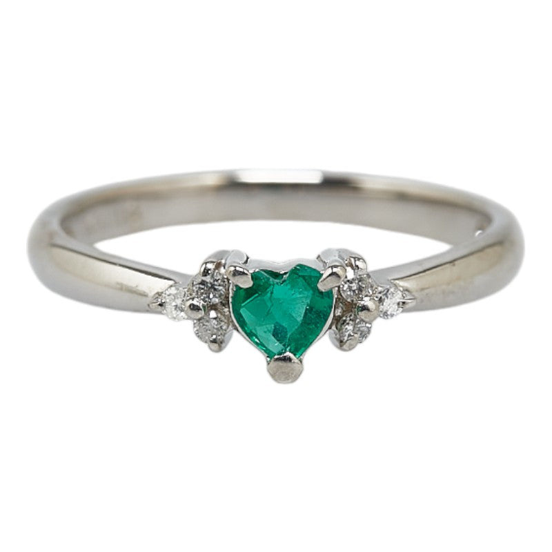 K14WG White Gold Emerald Diamond Heart Ring in Excellent Condition