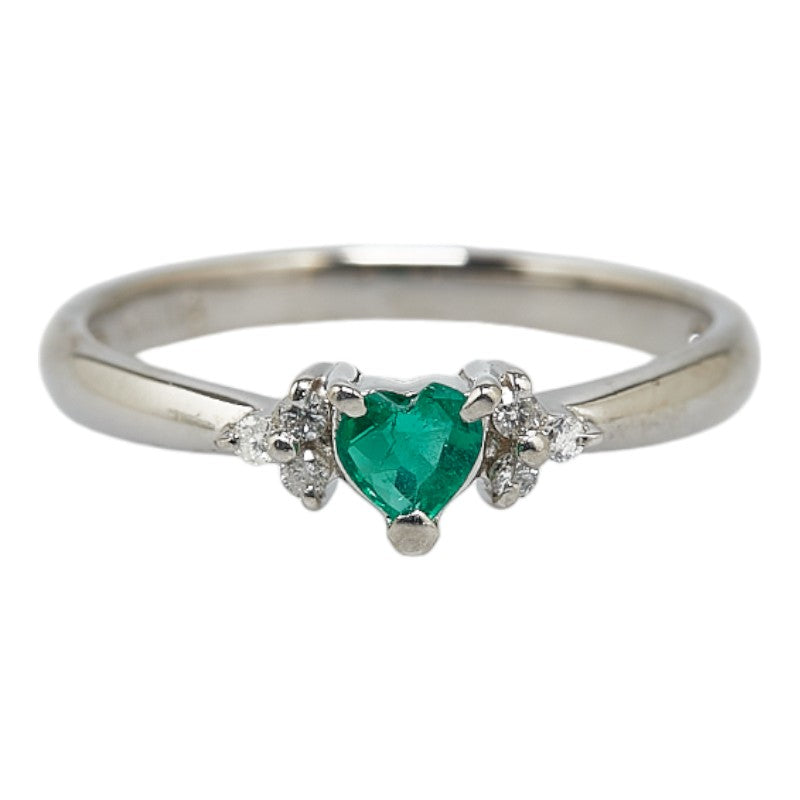 LuxUness 14k Gold Diamond & Emerald Heart Ring Metal Ring in Excellent condition