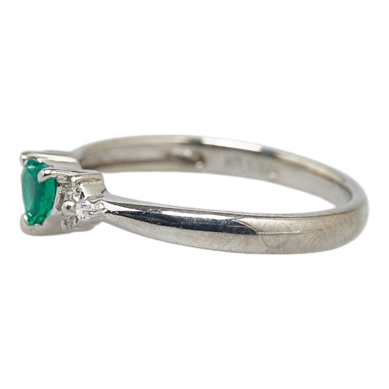 K14WG White Gold Emerald Diamond Heart Ring in Excellent Condition