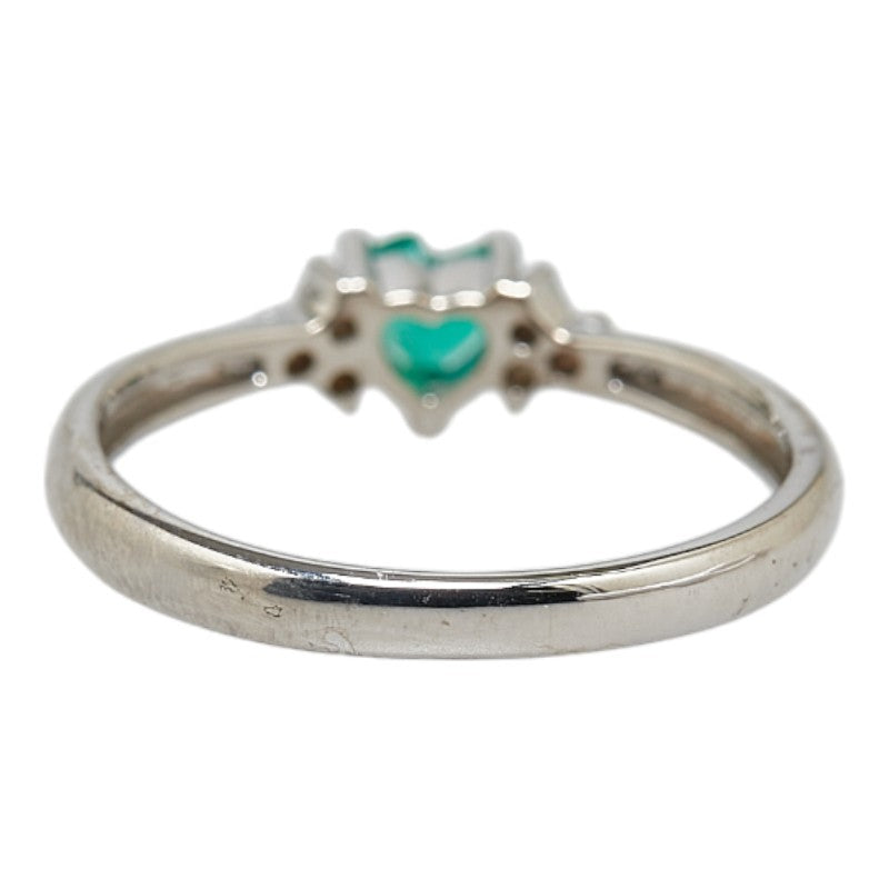 K14WG White Gold Emerald Diamond Heart Ring in Excellent Condition