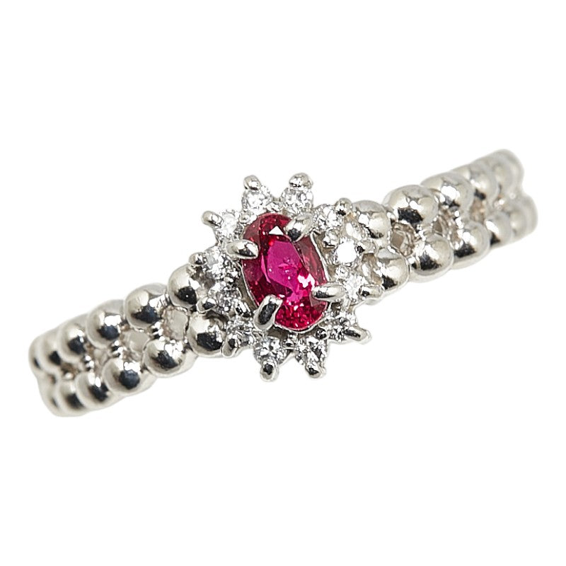 LuxUness Platinum Diamond Ruby Ring Metal Ring in Excellent condition