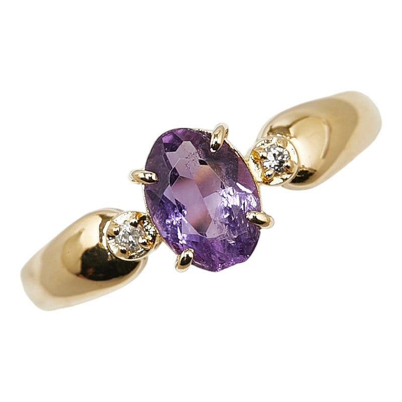 K18YG Yellow Gold Amethyst Diamond Ring in Great Condition