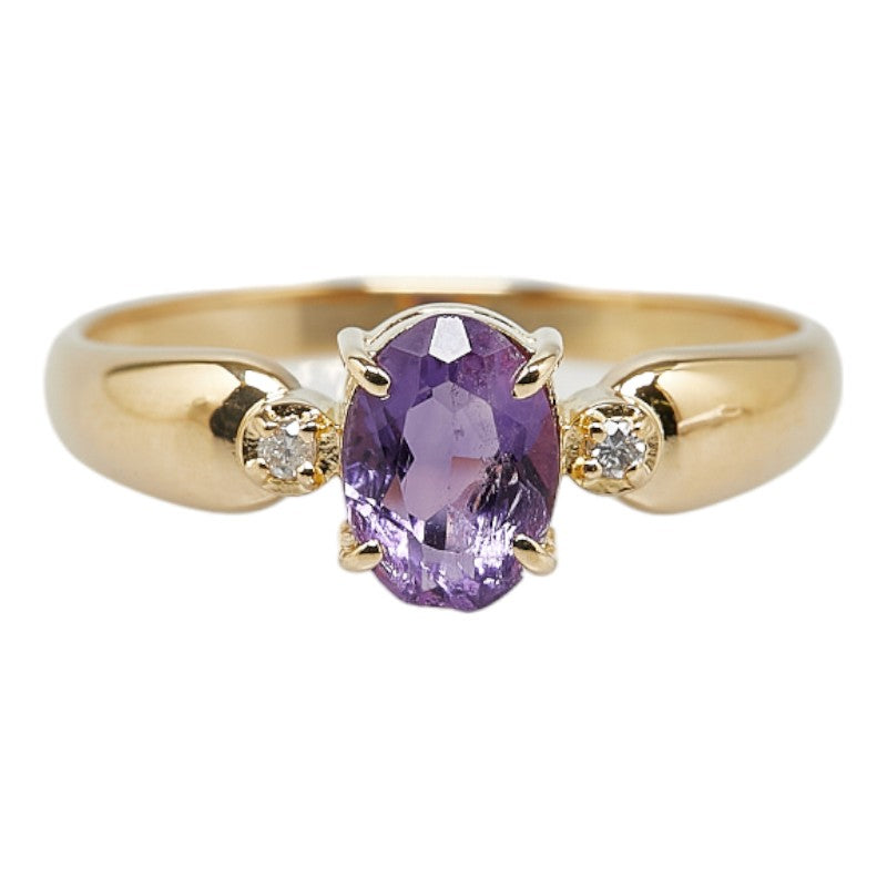 K18YG Yellow Gold Amethyst Diamond Ring in Great Condition