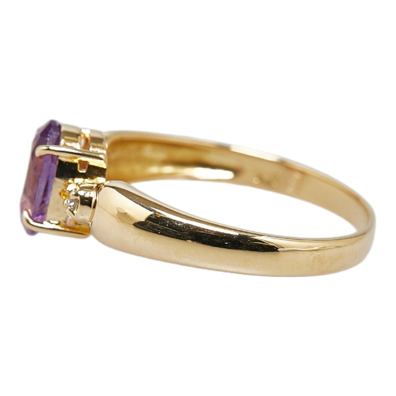 K18YG Yellow Gold Amethyst Diamond Ring in Great Condition