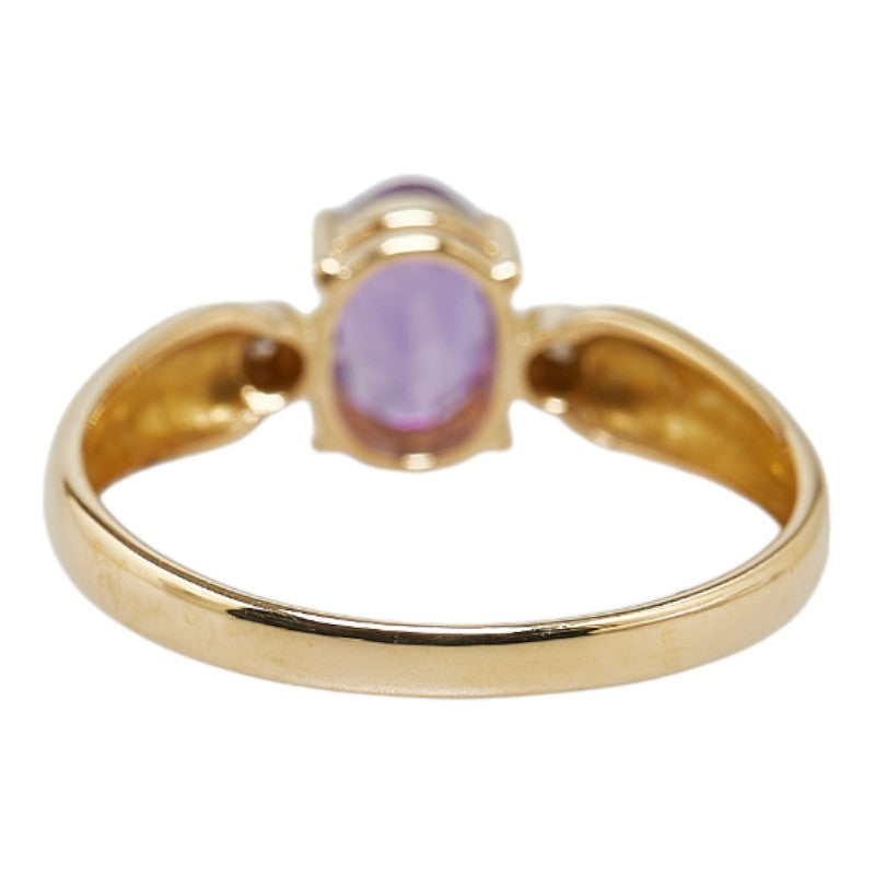 K18YG Yellow Gold Amethyst Diamond Ring in Great Condition