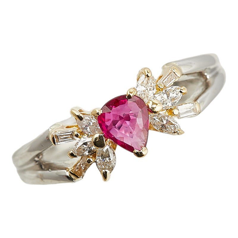 Pt900 Platinum K18YG Yellow Gold Ruby 0.35ct Diamond 0.23ct Ring in Excellent Condition