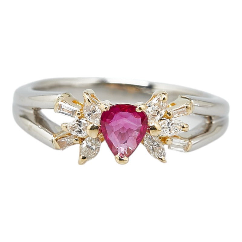 Pt900 Platinum K18YG Yellow Gold Ruby 0.35ct Diamond 0.23ct Ring in Excellent Condition