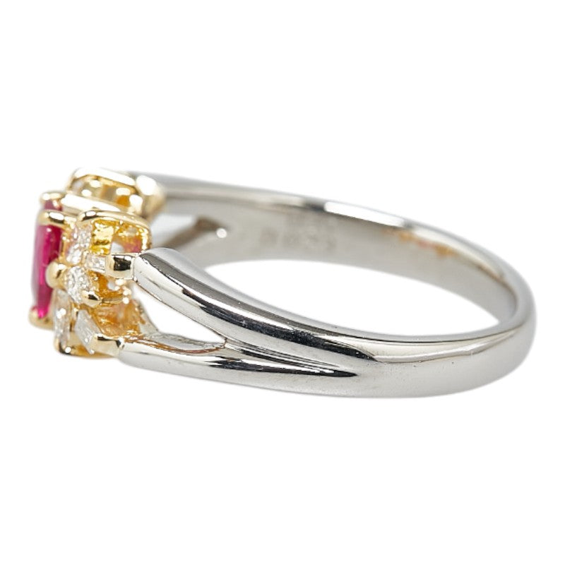 Pt900 Platinum K18YG Yellow Gold Ruby 0.35ct Diamond 0.23ct Ring in Excellent Condition