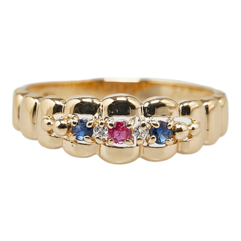 K18YG Yellow Gold Ruby Diamond Ring in Great Condition