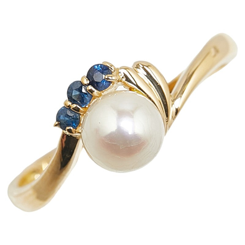 K18YG Yellow Gold Pearl 5.8mm Sapphire Ring in Excellent Condition