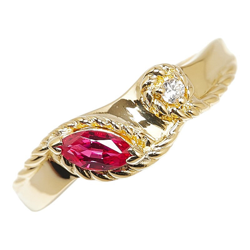 K18YG Yellow Gold Ruby Diamond Ring in Great Condition