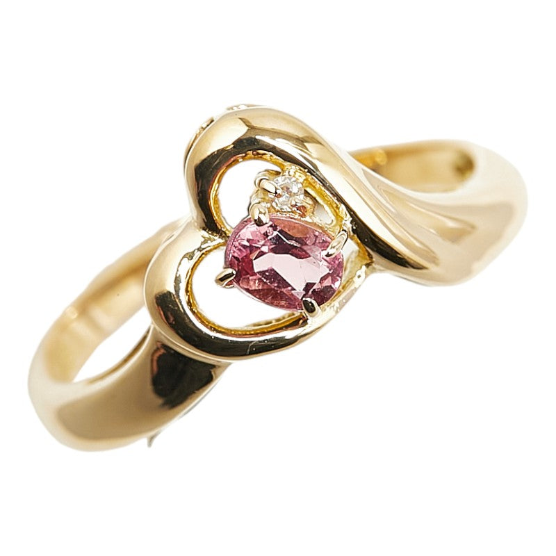 K18YG Yellow Gold Pink Tourmaline Diamond Heart Ring 10.5 in Excellent Condition