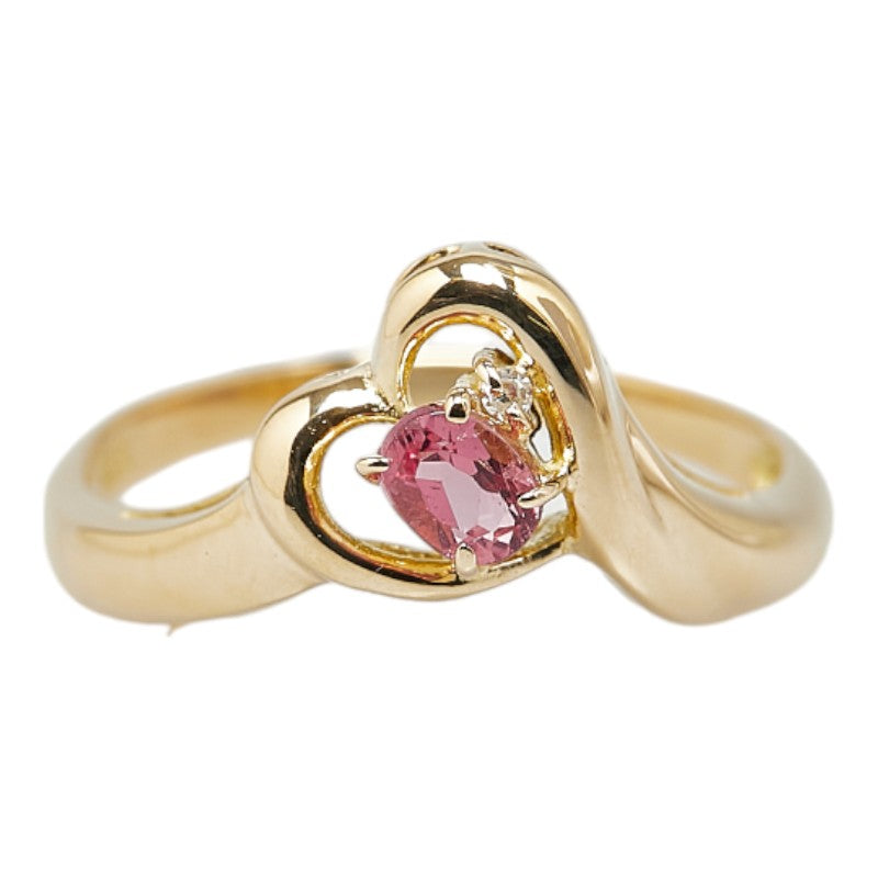 K18YG Yellow Gold Pink Tourmaline Diamond Heart Ring 10.5 in Excellent Condition