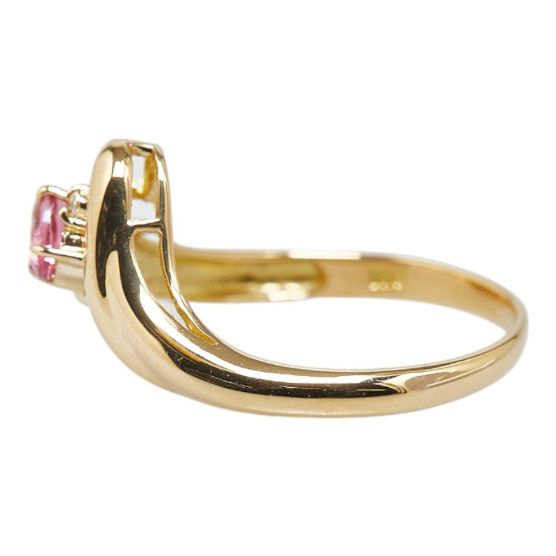 K18YG Yellow Gold Pink Tourmaline Diamond Heart Ring 10.5 in Excellent Condition