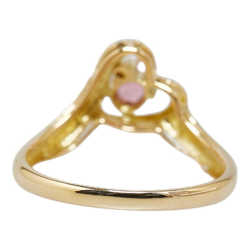 K18YG Yellow Gold Pink Tourmaline Diamond Heart Ring 10.5 in Excellent Condition