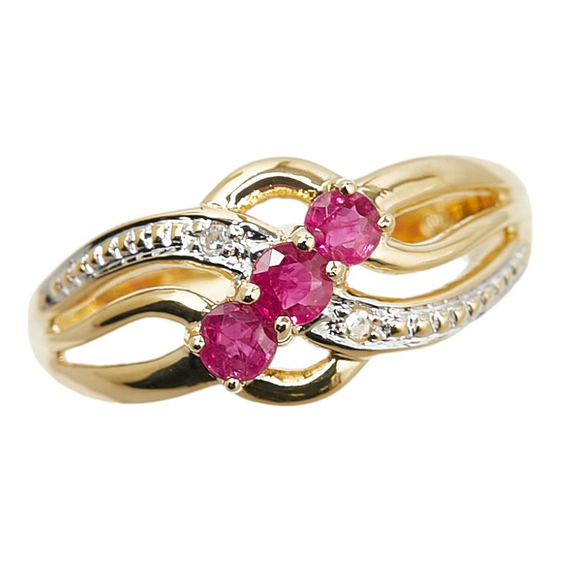 K18YG Yellow Gold K18WG White Gold Ruby Diamond Ring in Excellent Condition