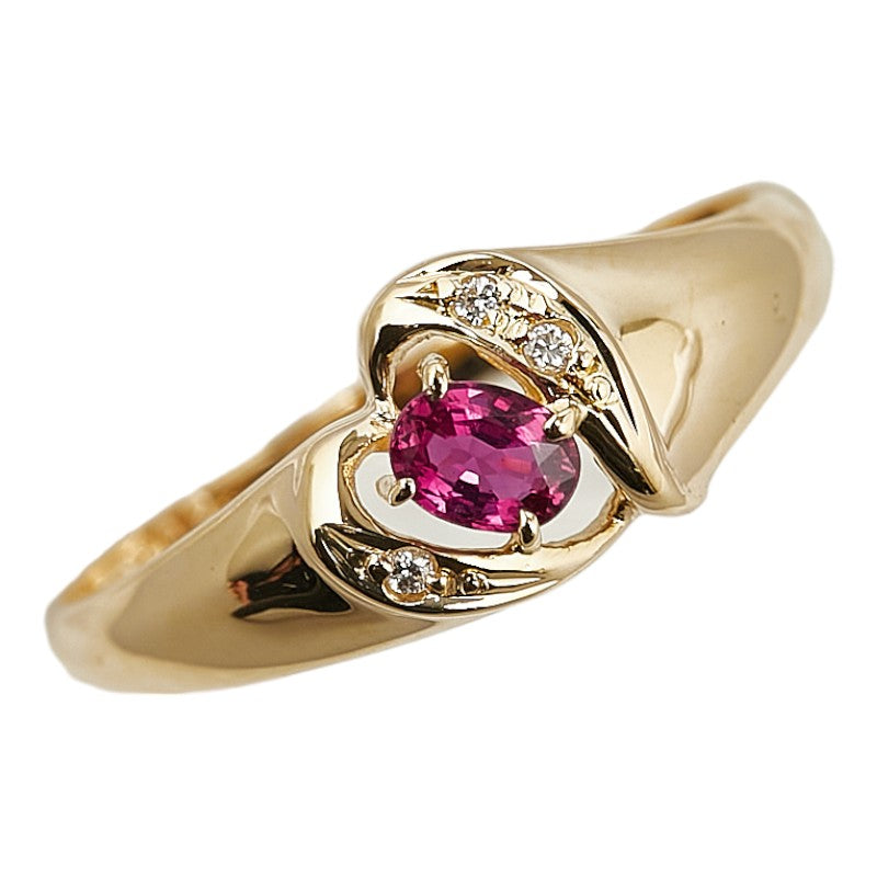 K18YG Yellow Gold Ruby Diamond Ring 13.5